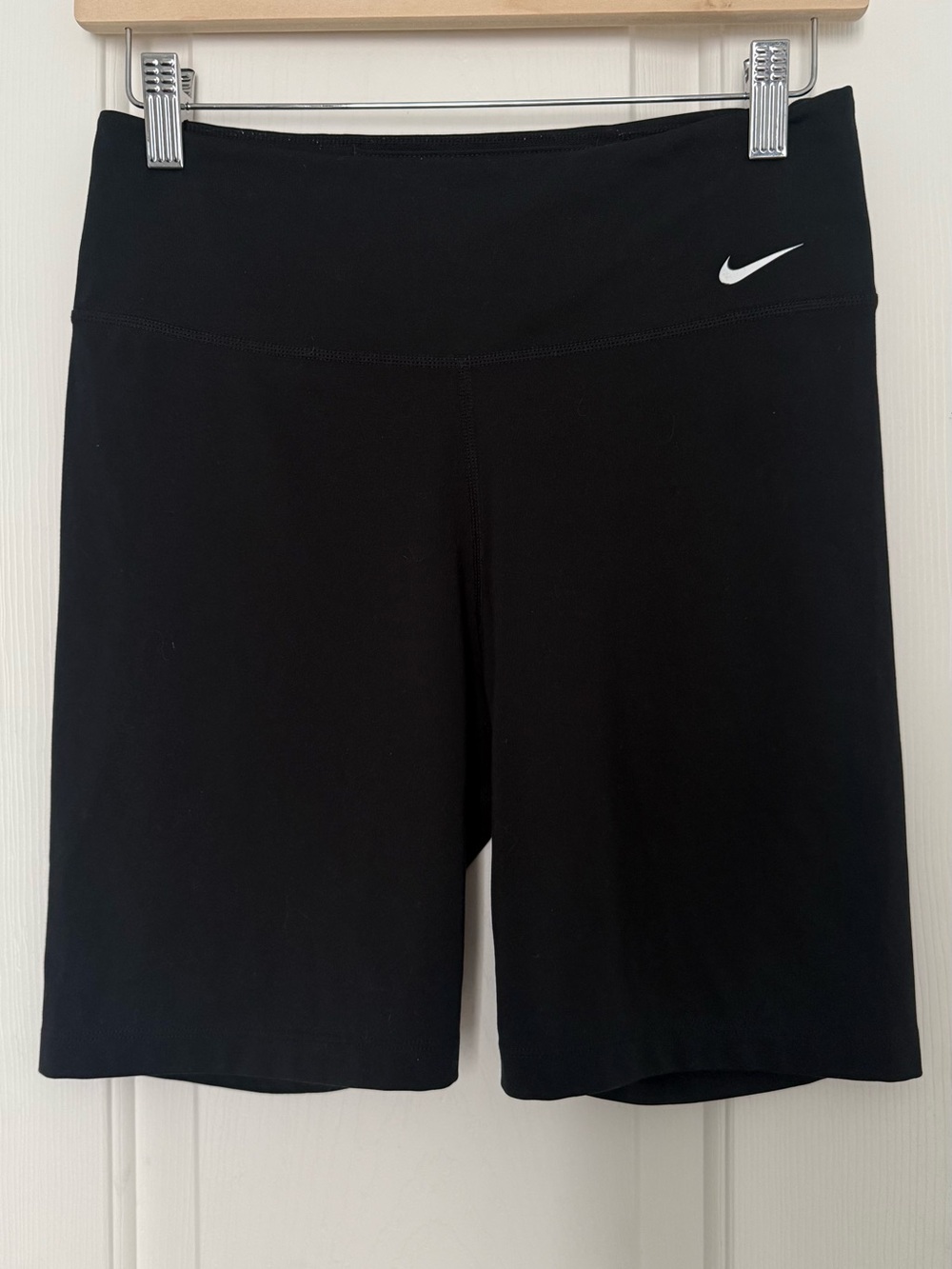 Nike Black High-Waist Bike Shorts with White Swoosh